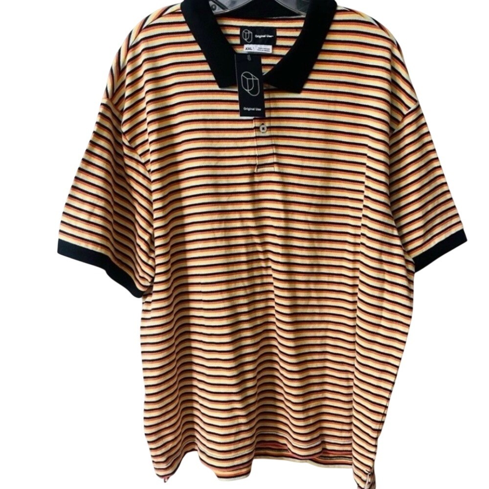 Original Use Short Sleeve Polo Shirt Mens XXL Stripes Black Yellow Orange NWT